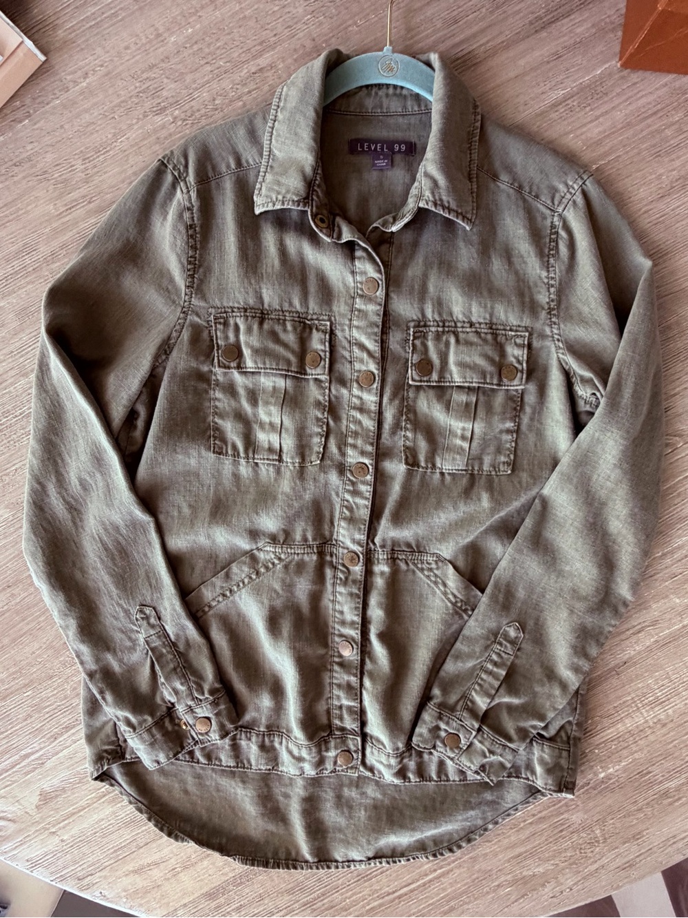 Level 99 Linen Lyocell Utility Shacket Taupe Olive Size S